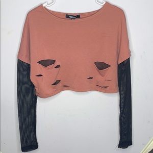 Mesh long sleeve crop